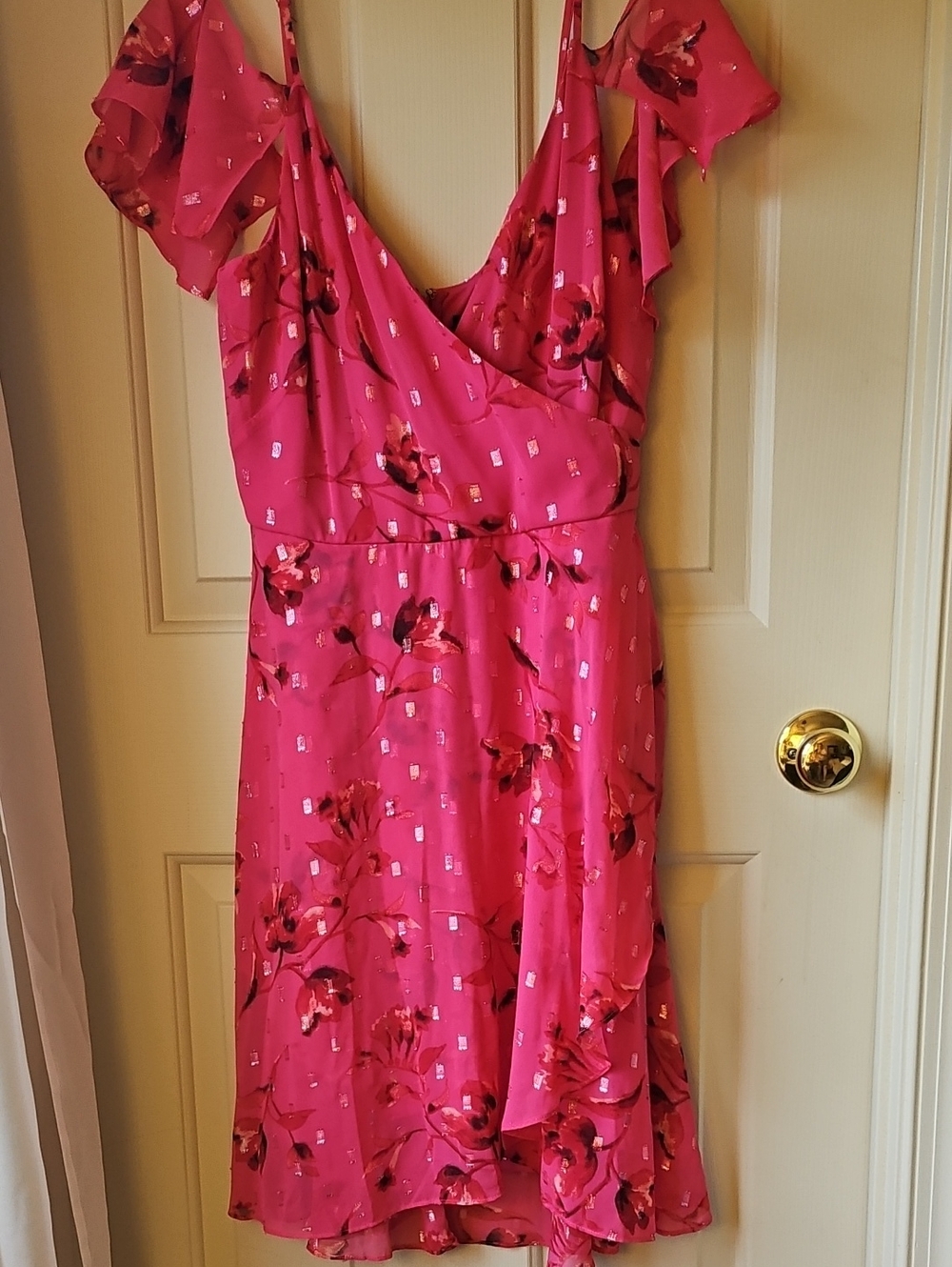 White House Black Market Hot Pink Floral Wrap Midi Dress